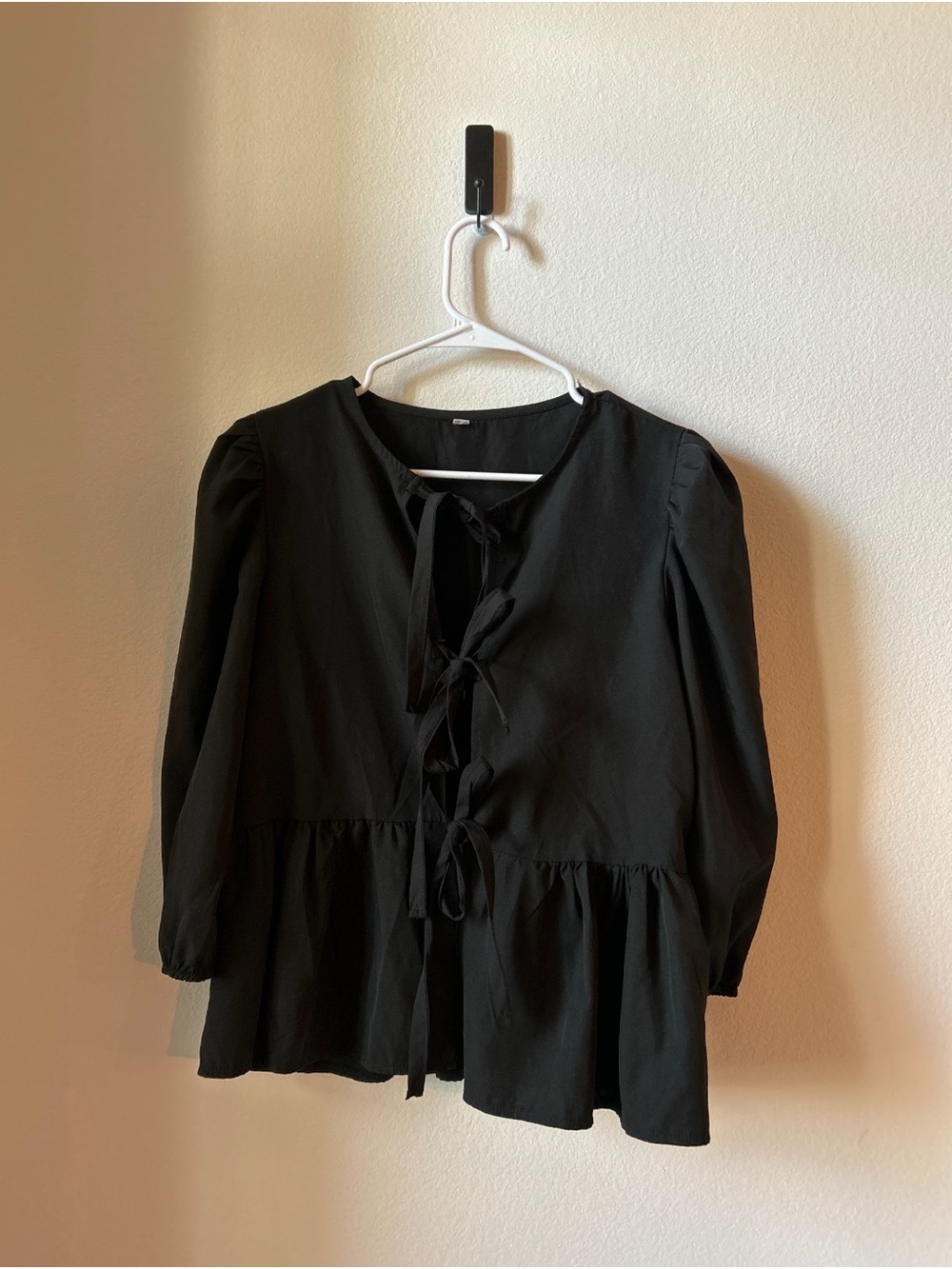 Black Tie-Front Peplum Blouse - Women